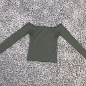 Hollister Off the Shoulder Green Long Sleeve Top
